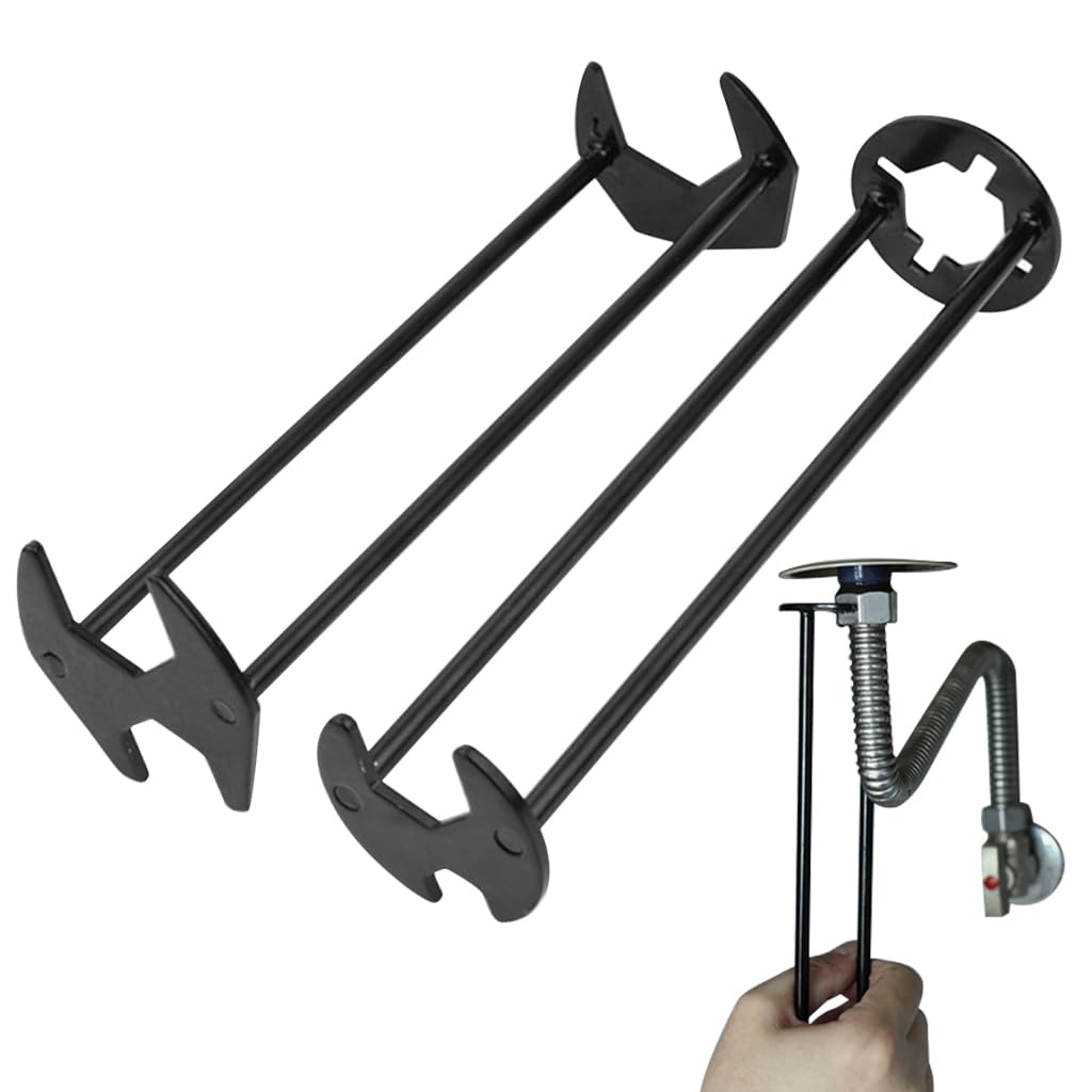 HASTHIP® llave para fregadero multiuso de 2 piezas con cuatro garras herramienta universal para tornillos y tuercas de acero al carbono para fregadero de cocina