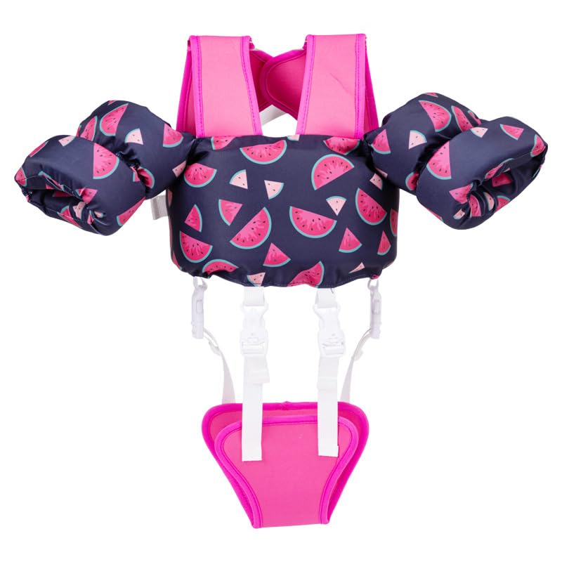 HASTHIP® Kids Swim Vest Cartoon Print, Non-Inflatable Child Buoyancy Float Jacket with Adjustable Straps & Crotch Safety Strap, Lightweight Swimming Aid for Toddlers and Children Age 3-6-Pink