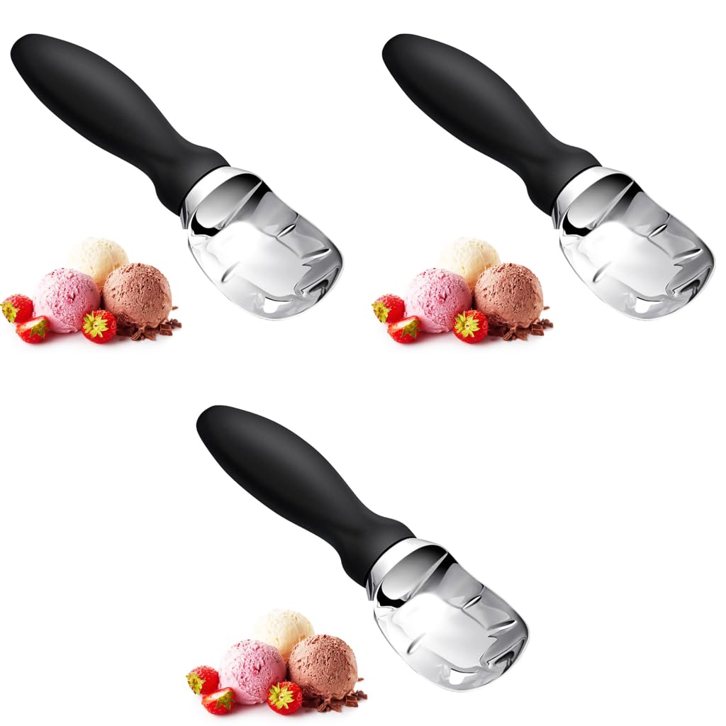 HASTHIP Ice Cream Scoop for Gelato and Cookie Dough with Anti Slip Handle | 3 PCS Stainless Steel