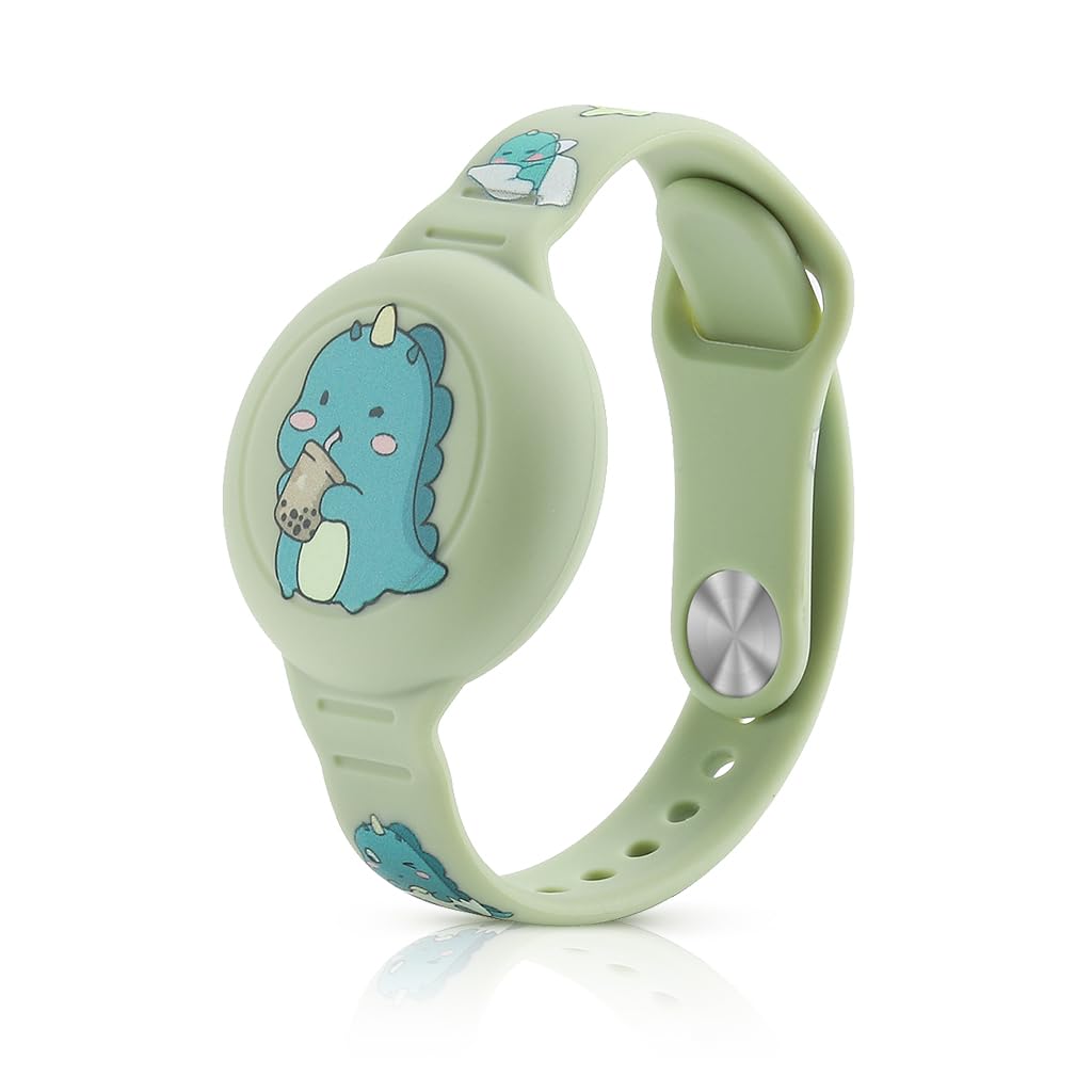 HASTHIP® Kids AirTag Bracelet Cartoon Dino Silicone Bracelet9 Inches Adjustable Wrist Band for AirTag, Anti-Lost AirTag Bracelet Waterproof Full Cover Protection Silicone Cover for AirTag
