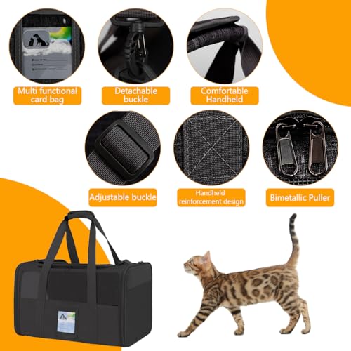 HASTHIP® Pet Carrier Transport Bag with Waterproof Food Pouch, Travel Carrying Case with Handle & Shoulder Strap, Breathable Mesh Carrying Case for Cat or Small Dogs, 50x23x31cm