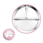 HASTHIP Steel Plates for Kids featuring 3 Compartments and Silicone Suction Base | 9 in Rustproof Stainless Toddler Dish