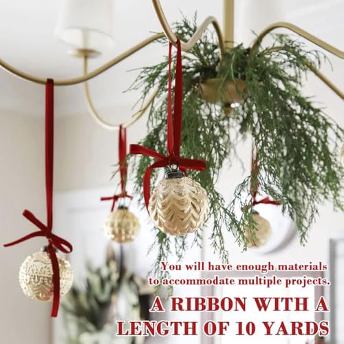 HASTHIP® Red Velvet Ribbon 10 Yards Continuous Red Velvet Ribbon for Christmas Tree Decoration Gift Wrapping Holiday Crafts Wreaths Supplies Velvet Ribbons Gift Bow Making DIY Seasonal Decoration