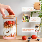 HASTHIP® 450ml Glass Mason Jar with Wooden Lid and Spoon