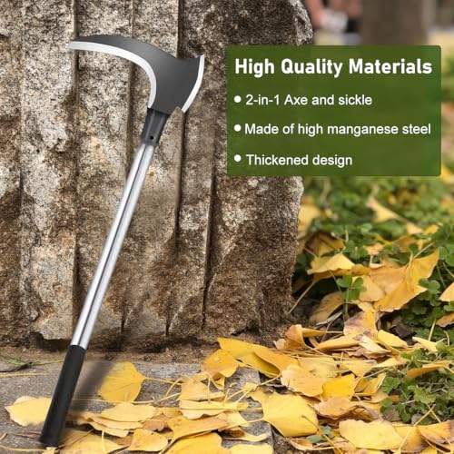 HASTHIP® Carbon Steel Axe Tool for Wood Cutting Gardening Sickle for Cutting Grass 52 CM Weed Remover with Handle 2 in 1 Grass Removing for Chopping Harvesting Pruning 2 PCS