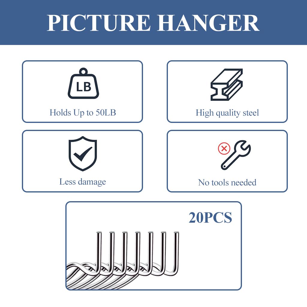 HASTHIP Wall Anchor Hooks for Picture and Key Hanging 20Pcs with Curved Stainless Steel Design