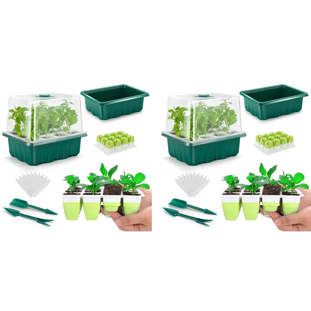 HASTHIP Seed Starter Tray for Gardening with 12 Silicone Pots and Clear Ventilation Lid | Includes Drip Tray and Seeding Tools