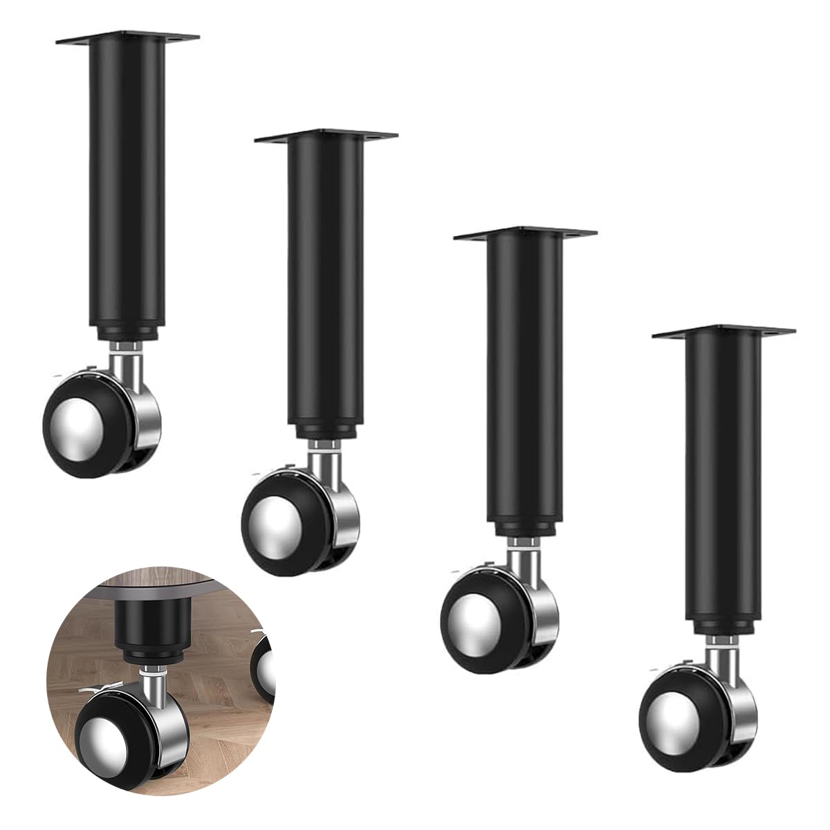 HASTHIP Adjustable Furniture Legs for Bed Sofa Cabinet with 80–120mm Telescopic Metal Alloy Wheels