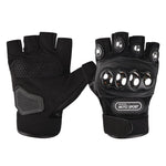 HASTHIP® Guantes de medio dedo para hombres y mujeres de acero sin dedos para motocicleta con protección de nudillos rígida de cuero para disparo, ciclismo, paintball, conducción y caza negro