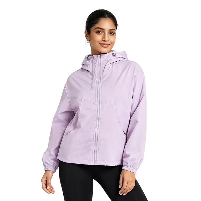 HASTHIP Women's Lightweight Waterproof Hooded Windbreaker Jacket - L
