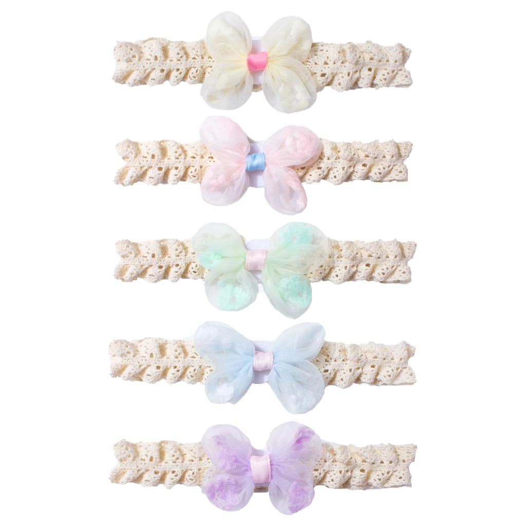 HASTHIP® 6 Diademas Para Bebé Niña Recién Nacida de Encaje Suave con Lazos Dorados Ajustables, Bandas Elásticas de Algodón Perfectas Para Fotos y Regalos