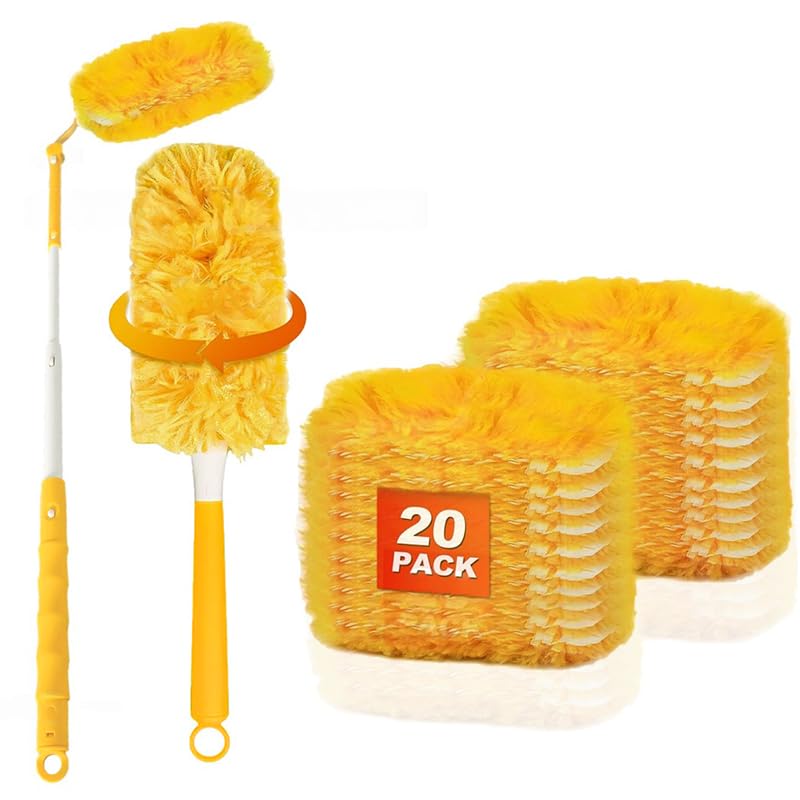 HASTHIP Double Sided Microfiber Duster with 20 Washable Refills for Home and Car Cleaning | Flexible Bendable Handle