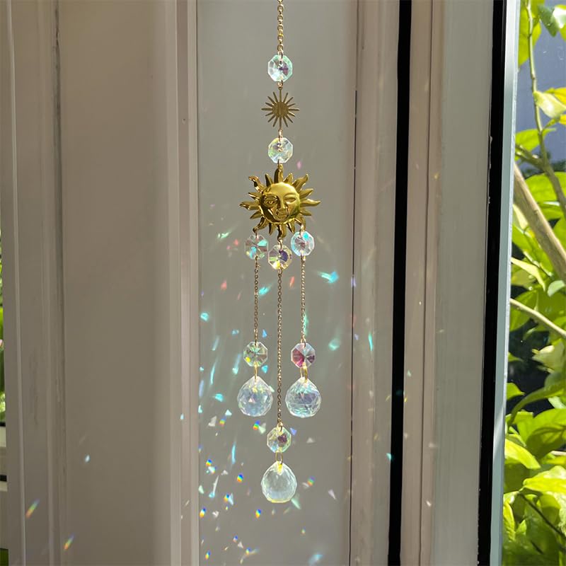 HASTHIP Crystal Sun Catcher Set for Home Decor with 4 Hanging Charms | Reflective Ornaments for Windows and Rooms