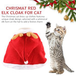 HASTHIP® Christmas Hat & Scarf, Chrismat Cat Clothes for Cat Warm Cloak, Dress Up Costume Chrismat Red Elk Cloak Adjustable Drawstring Hat for Photogaphy Prop Christmas Party - Neck 46CM