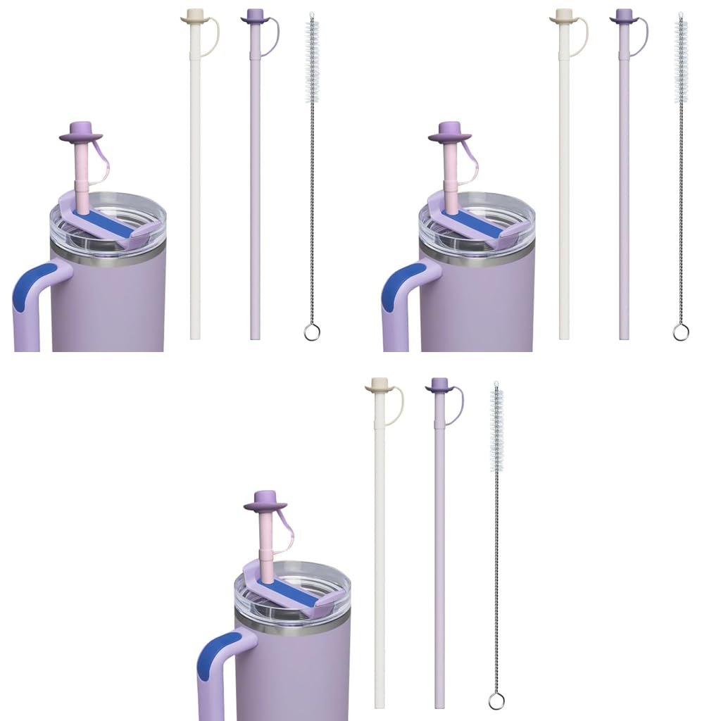 HASTHIP Silicone Straws with Caps 6PCS 12 Inch Reusable for Stanley Cups | Food Grade BPA Free