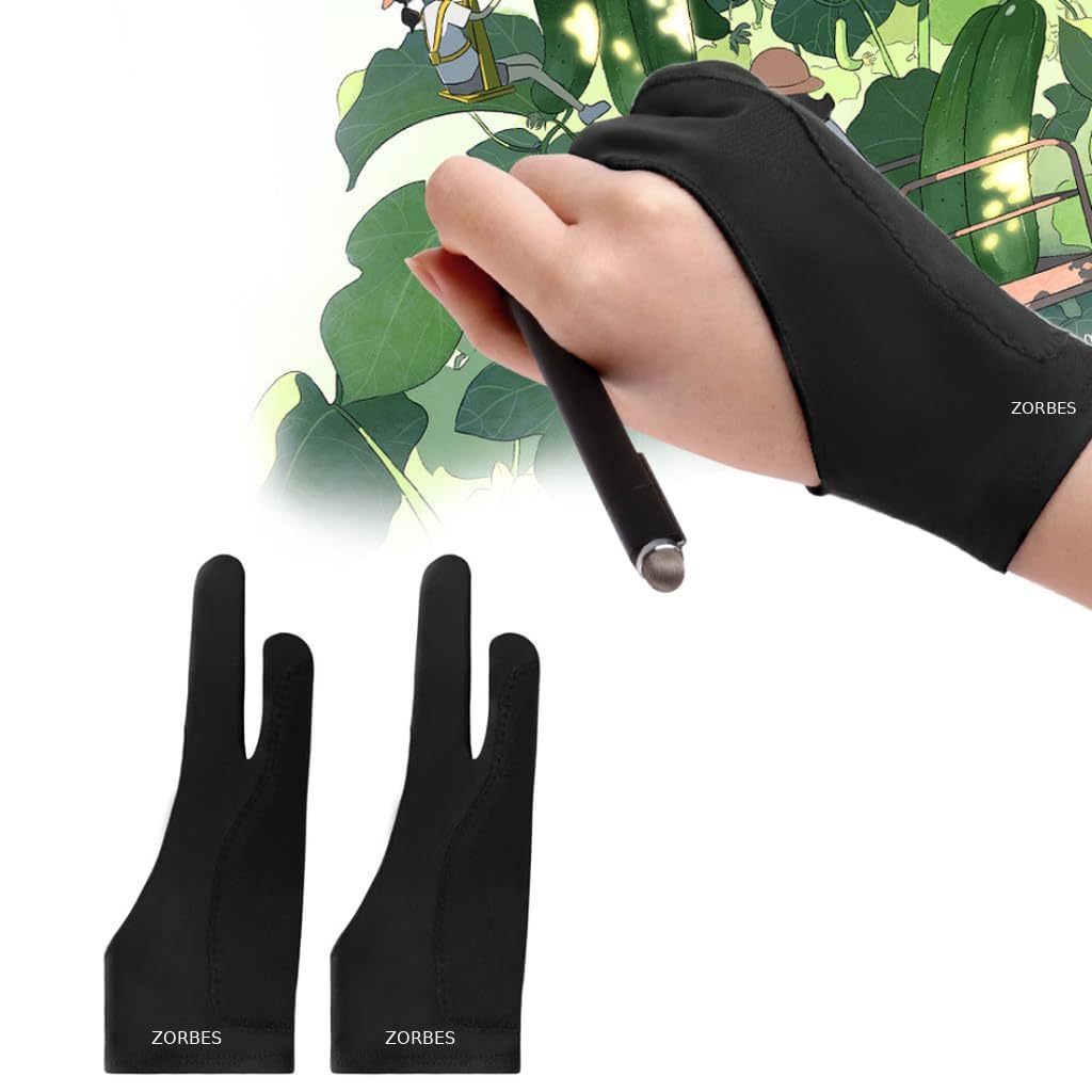 HASTHIP® ZORBES 1 par de Guantes de Artista, Guante de Dibujo para Tableta, rechazo de Palma, Guante gráfico para iPad, Arte Digital, Dos Dedos de Lycra para wacom