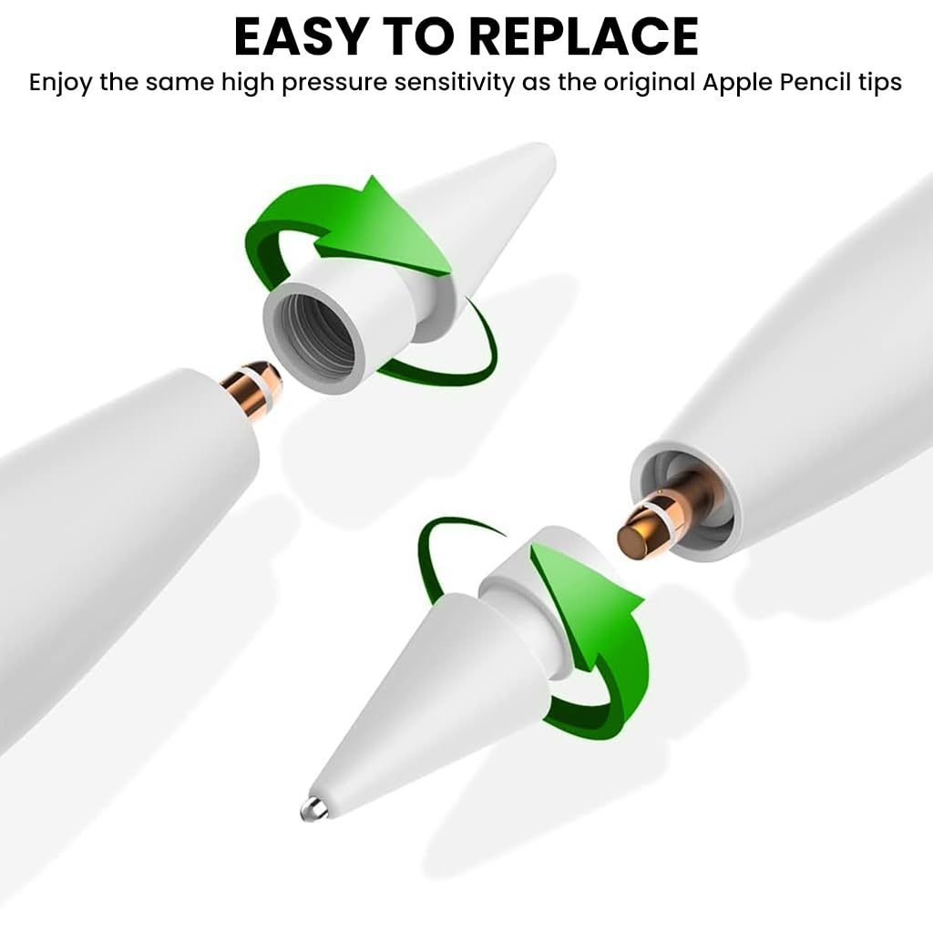 HASTHIP® 2 Pack High Sensitivity Plastic & Metal Wear-Resistant Replacement Nibs for Apple Pencil 1 & 2, Enhance Painting with Precision & Smooth Strokes, White
