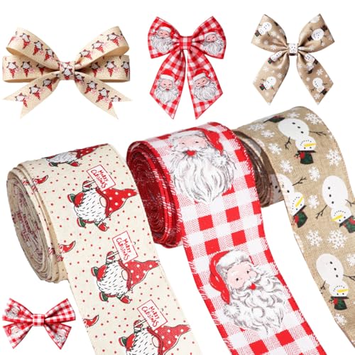 HASTHIP® 3 Rolls Christmas Buffalo Plaid Ribbon Wired Edge