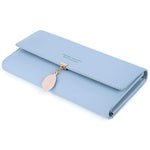 HASTHIP® Cartera Larga de Mujer de Cuero PU con Colgante Hoja,Monedero con Cremallera,Soporte para Tarjetas Bolsillo para Teléfono y Bloqueo RFID (Azul)