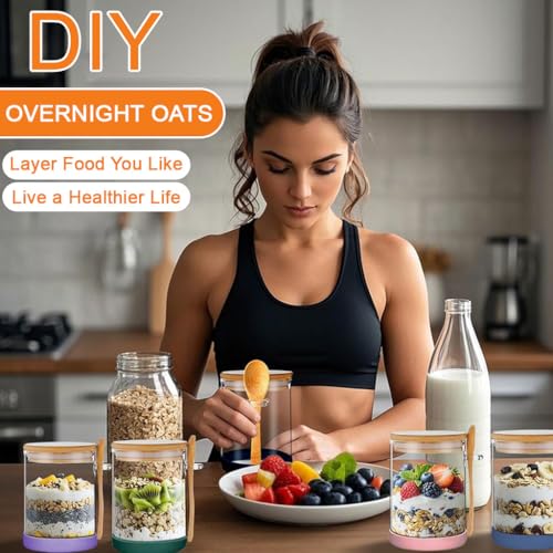 HASTHIP® 450ml Glass Mason Jar with Wooden Lid and Spoon
