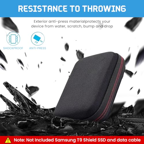 HASTHIP® Hard Carrying Case for Samsung T9 Portable Solid State Drives 1TB 2TB 4TB Storage Case for Solid State Drive EVA Waterproof SSD Travel Bag Accessory Bag with Handstrap, No SSD Included, Black