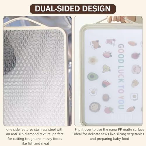 HASTHIP® BrandName 304 Stainless Steel Cutting Board,18.1''x11.8'' Double-Sided,Non-Slip Anti-Bacterial Chopping Board for Meat Vegetables Fruit Cheese Reversible Kitchen Food Prep