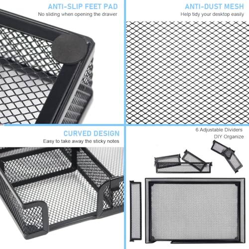 HASTHIP® Drawer Organizer, Metal Mesh Desk Drawer Dividers with 6 Adjustable Compartments, Desk Drawer Organizer Trays Universal Storage Organizer Tray for Office, Kitchen, Bathroom, Makeup, Vanity