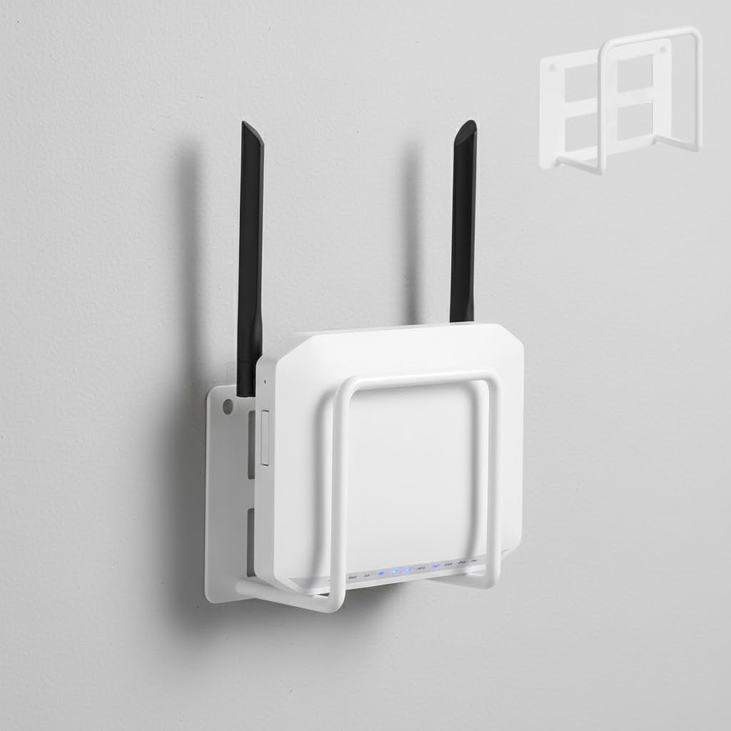 HASTHIP Wall WiFi Router Mount for Home and Office with No Drill Setup 15x6x10 cm | White Metal Holder