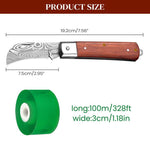 HASTHIP Grafting Cutter Tool for Fruit Trees and Flowers with 7.56 in Folding Design featuring Curved Steel Blade and Anti Slip Wooden Handle