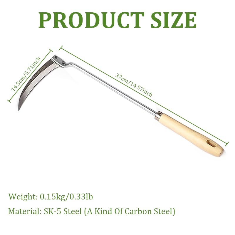 HASTHIP Grass Sickle Cutter Head for Weeding and Harvesting with 37cm Handle featuring Curved Stainless Steel Blade | Ergonomic Wooden Grip