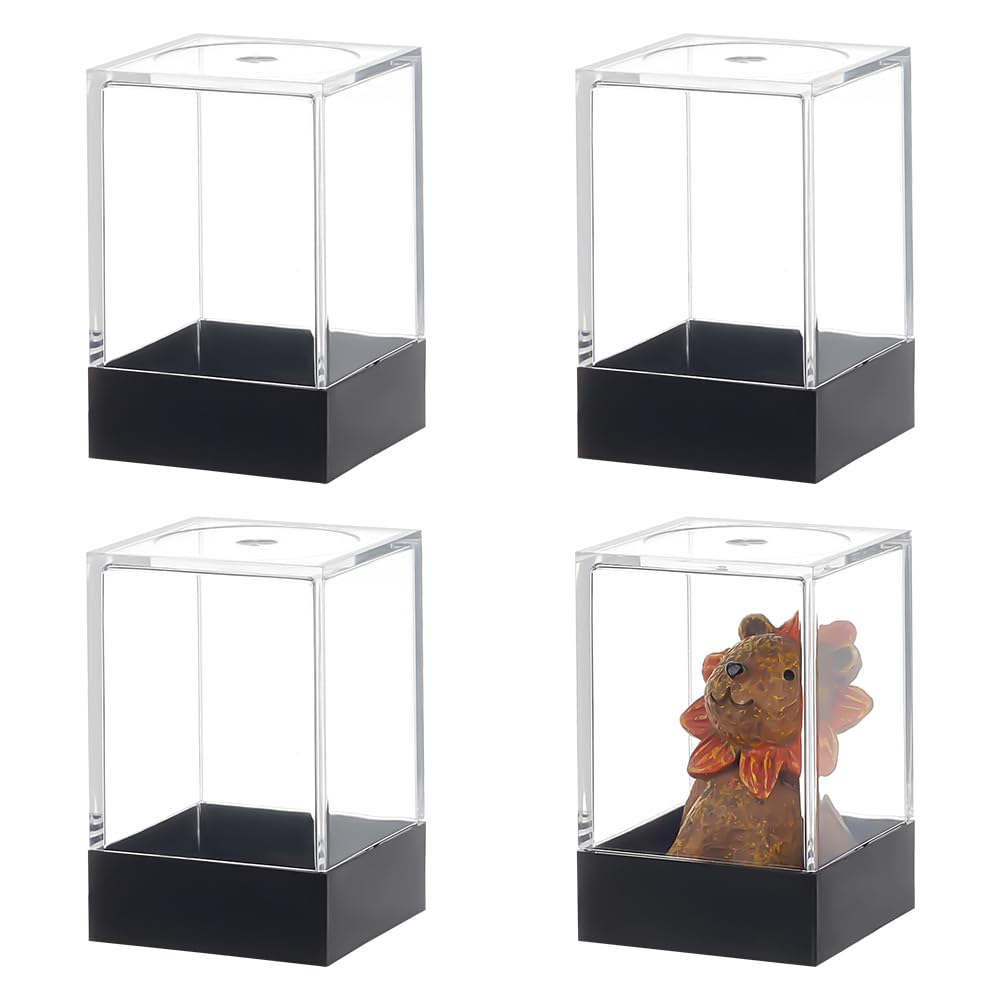 HASTHIP® Small Rectangle Plastic Collectibles Case with Clear Lid and Black Base for Mini Figures Models and Display Use
