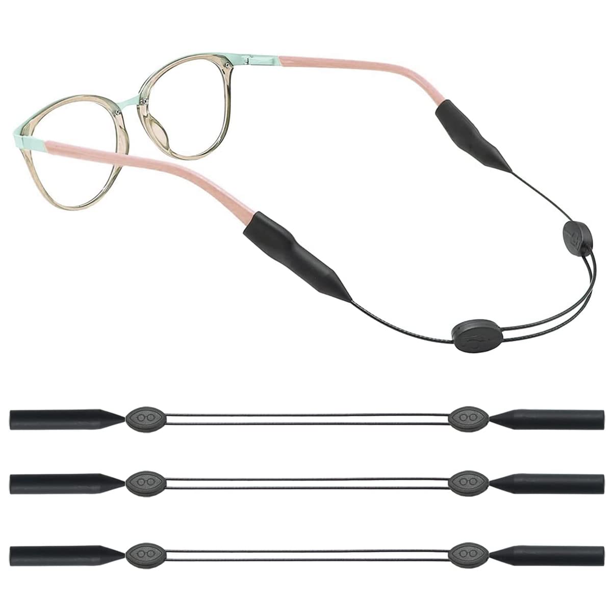 HASTHIP Eyeglasses Straps for Sports and Outdoor Use with 23–35cm Adjustable Fit | 3pcs Silicone Anti Slip Holders for Adults