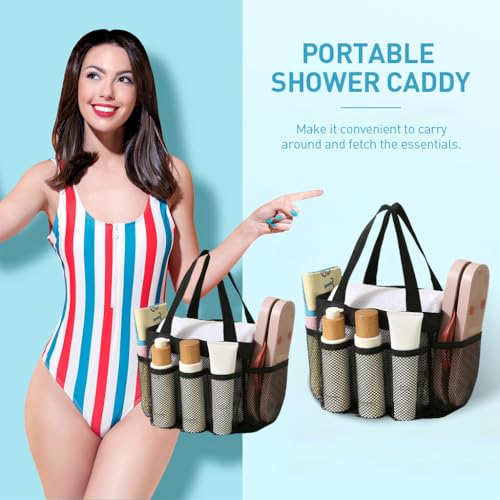 HASTHIP® Shower Caddy Bag, Quick Dry Mesh Toiletry Organizer with Multi-Pockets, Portable Storage Basket for Bathroom, Gym, Beach, Dorm, Swimming, College Essentials and Accessories