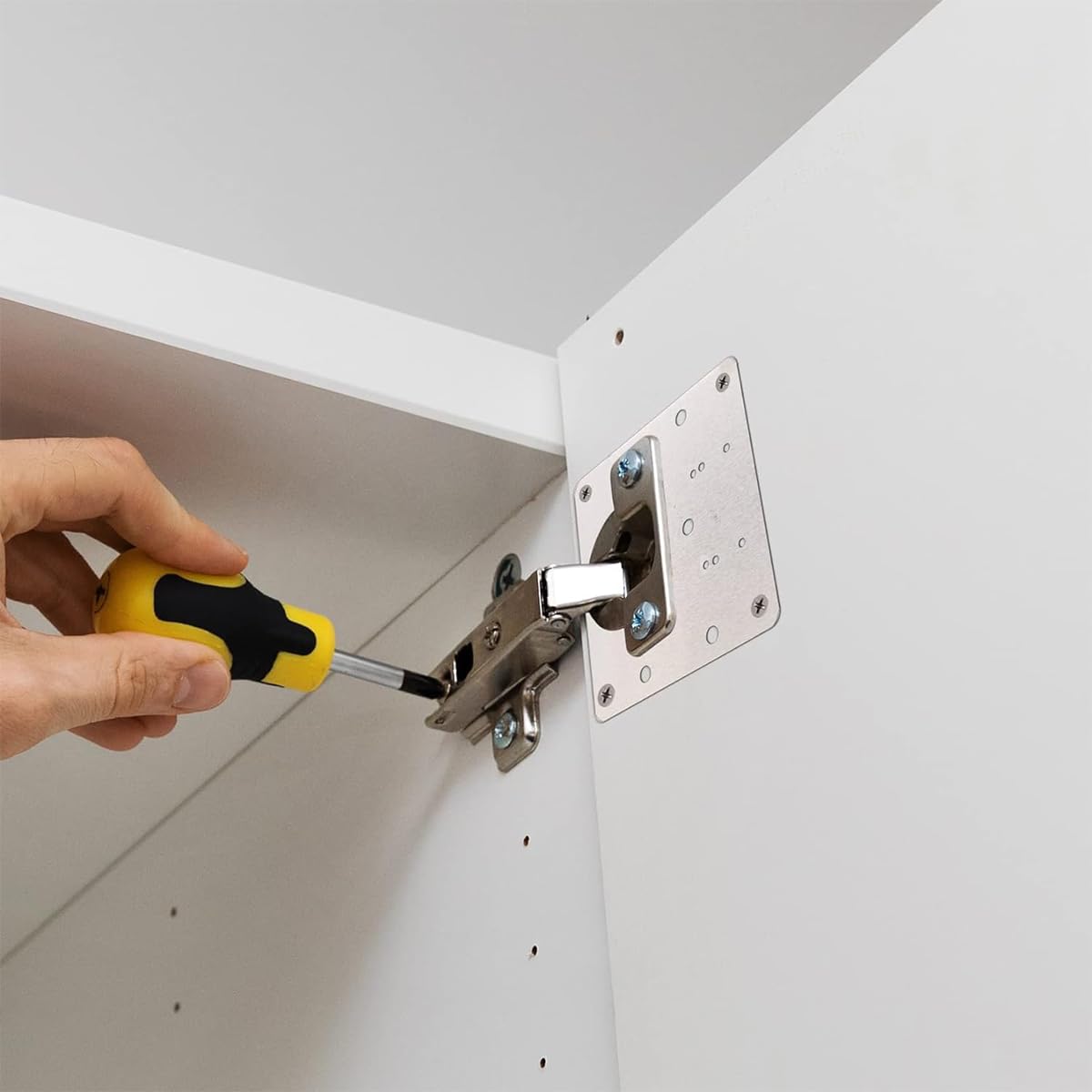 HASTHIP Cabinet Hinge Repair Kit 4pcs for Door and Cabinet Fixing | Stainless Steel Plates with Mounting Screws