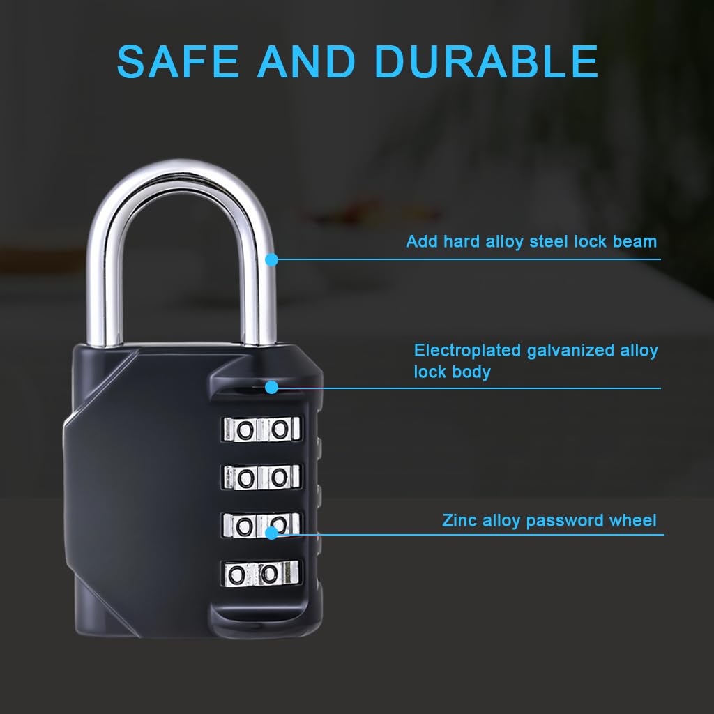 HASTHIP Combination Padlocks for Door with 4 Digit Password & 6.4x3.3cm Steel Body | Pack of 4