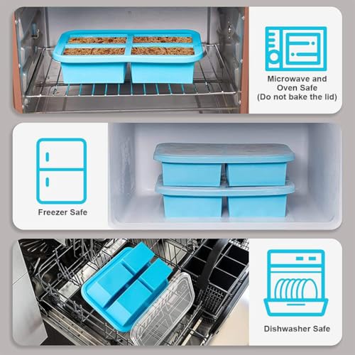 HASTHIP® Large Silicone Ice Cube Tray, 4-Grid Food-Grade Ice Mould with Lid, Reusable Popsicle and Frozen Treat Maker for Miso Soup, Curry, Yogurt, Baby Food, Easy Release Multi-Purpose Freezer Mold