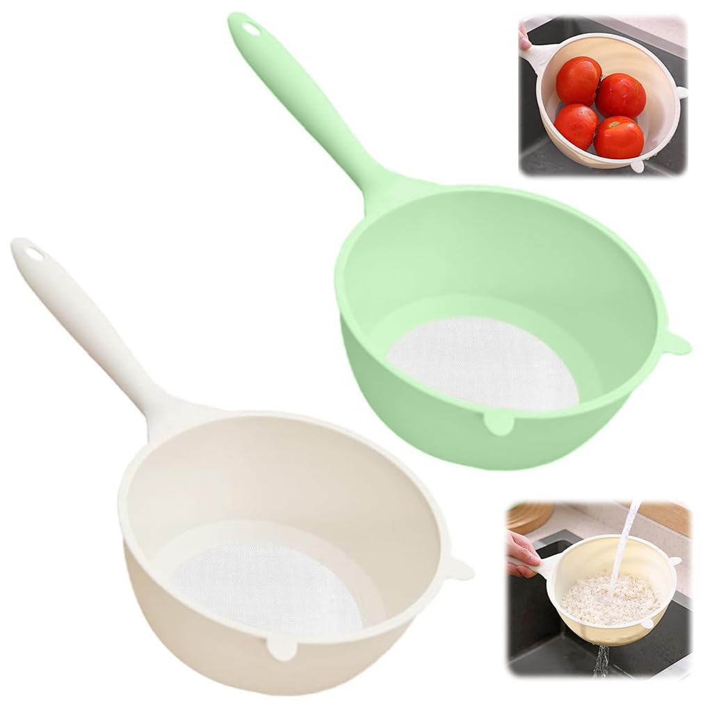 HASTHIP Rice Strainer for Kitchen with 7 in Fine Mesh Sieve and Long Handle | PP Basket Set
