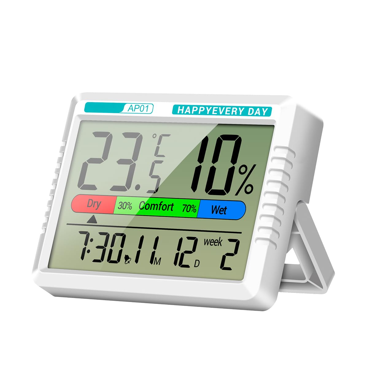 HASTHIP Thermo Hygrometer Alarm Clock for Home with LCD Display and Snooze | Temperature and Humidity Monitor