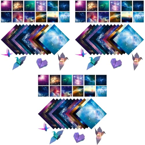 HASTHIP® 100 Sheets Double Sided Origami Paper for Kids Grown-ups 12 Vibrant Designs Beautiful Galaxy Outer Space Easy Folding Scrapbook Arts Crafts School 6x6 inch 300PCS