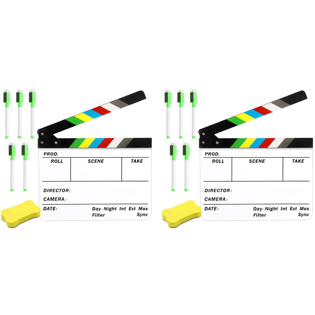 HASTHIP Clapper Board for Filmmaking with Magnetic Strips and 24 x 30cm Acrylic Design | 2 PCS Set