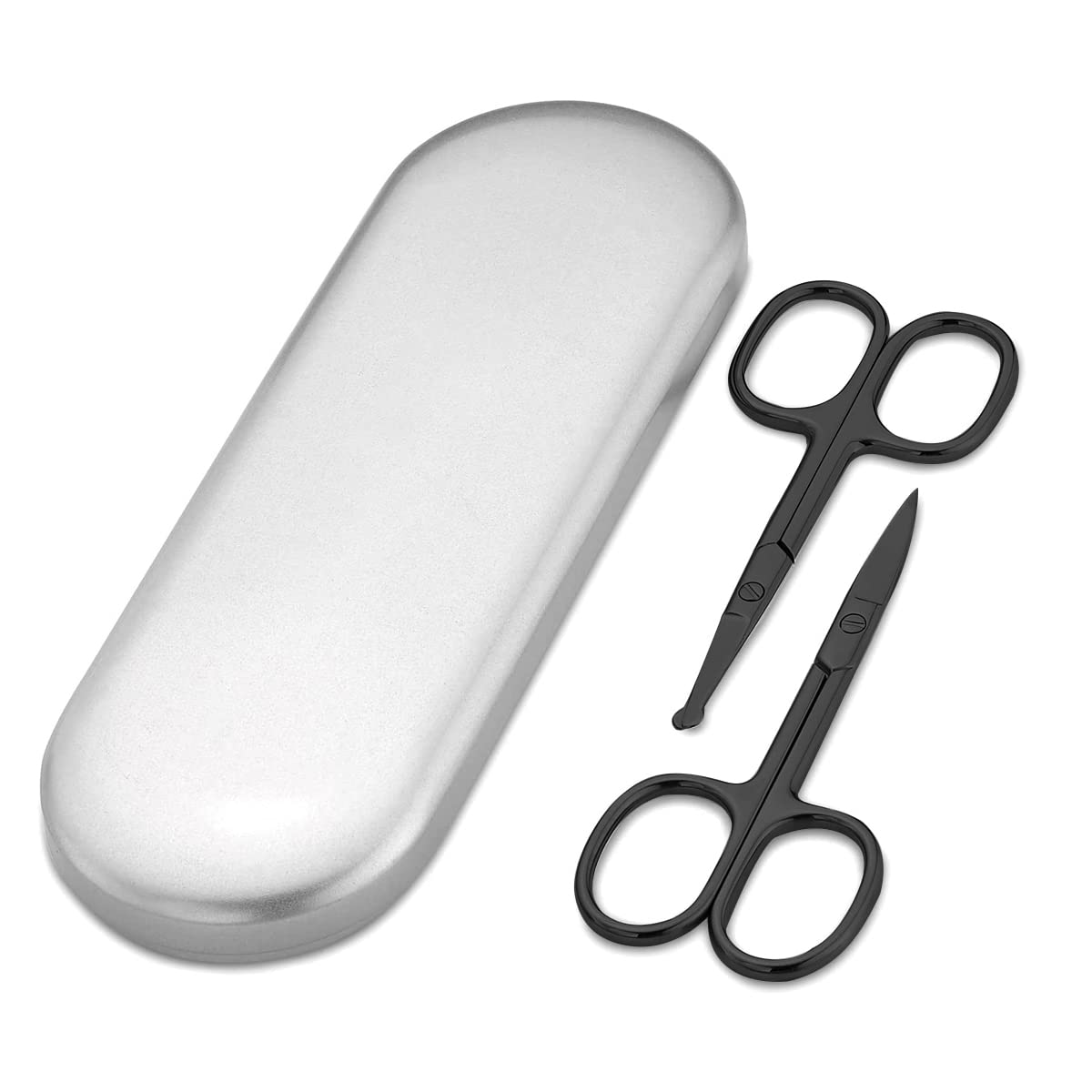 HASTHIP® Cortador de Vello Nasal 2 en 1,Tijeras de Nariz y Barba Acero Inoxidable para Hombres y Mujeres,Recortador Cejas Bigote Portátil con Caja Almacenamiento