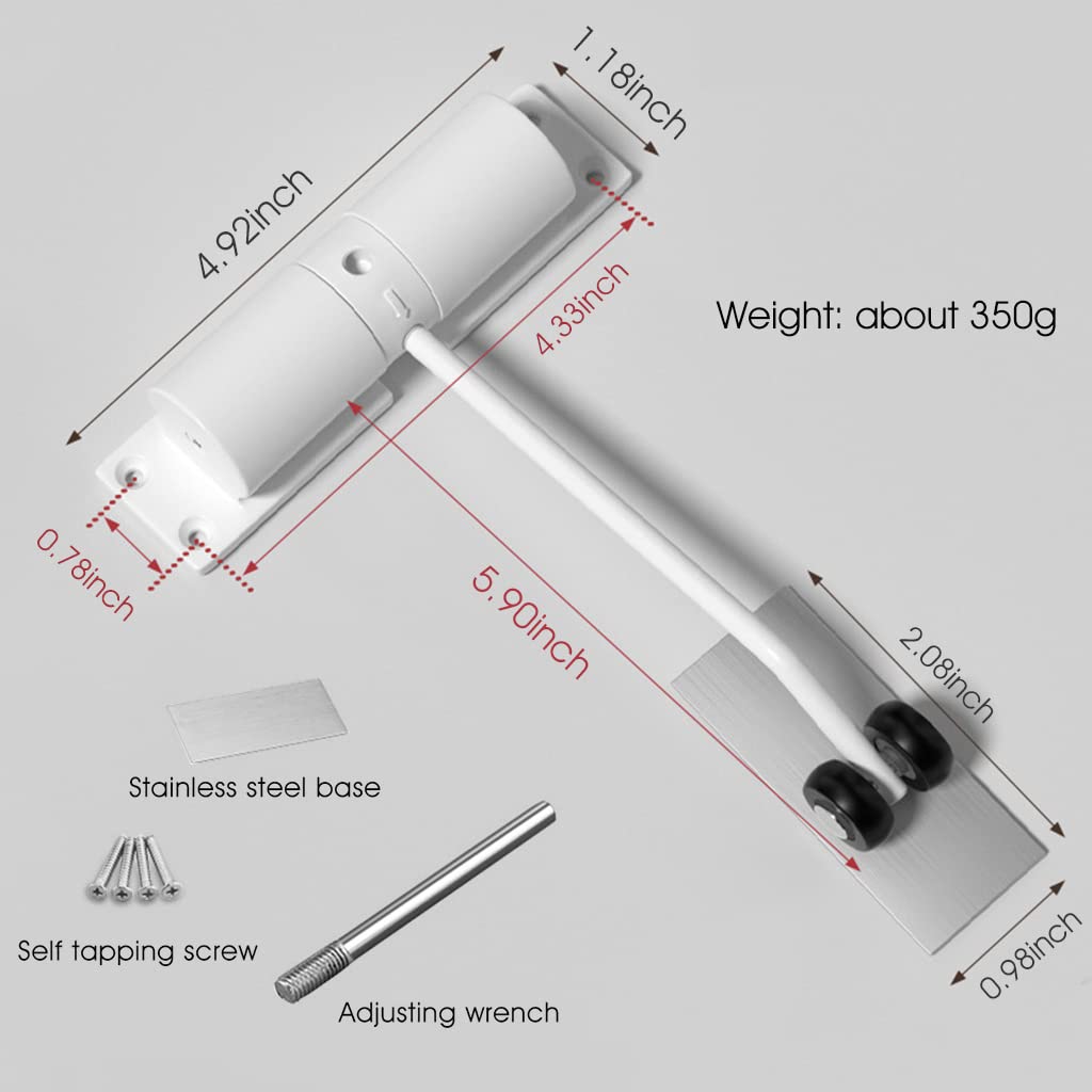 Door Closer, Zinc Alloy Automatic Safety Spring Door Closer, Adjustable Closing Door Hinge, Quiet Door Closer for Wooden Door, Metal Door, Security Door, Weight Up to 30 Kgs (White)