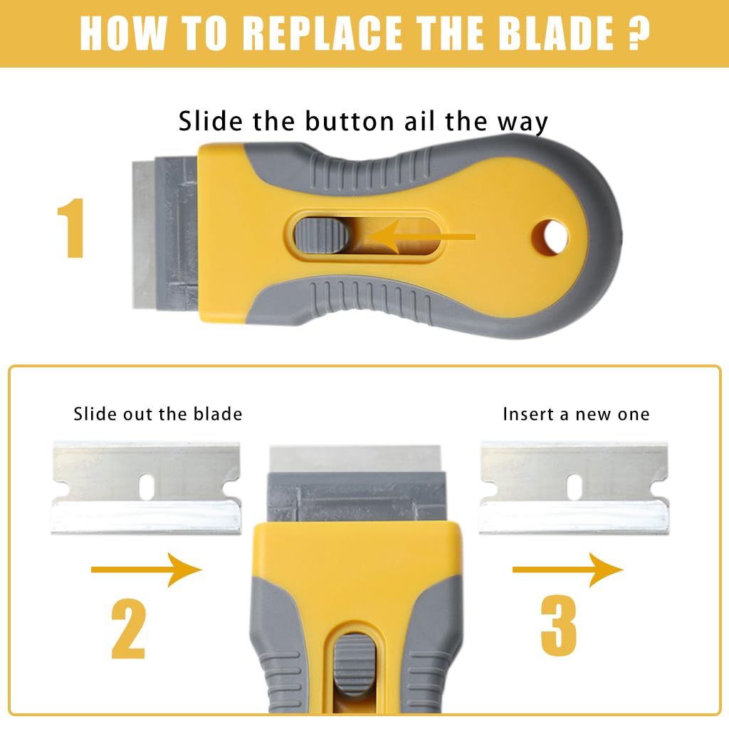HASTHIP Retractable Metal Scraper for Stain and Glue Removal with 15 Blades | Ergonomic Safe Design