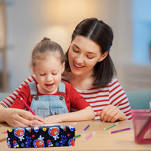 HASTHIP® 6pcs Girls Pencil Pouch Set - Large Capacity Colorful Space Bear Print Pen Case with Zipper