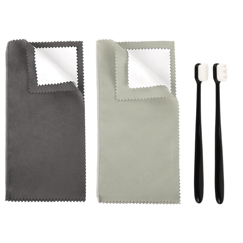 HASTHIP® Marca Juego de Cuidado de Joyería, 4 Piezas Paño de Pulido de Metal y Cepillos de Limpieza, Kit para Quitar Opacidad y Dar Brillo a Anillos, Collares, Pulseras y Accesorios