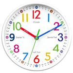 HASTHIP Silent Kids Wall Clock for Teaching Time with Non Ticking Mechanism 8 inch | Colorful Roman Numerals Décor