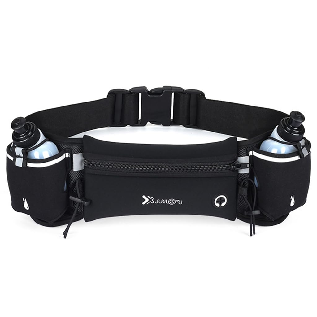 HASTHIP® Cinturón de Running con Doble Botella de Agua,Cinturón Hidratación Ajustable y Riñonera Deportiva Impermeable para Correr,Ciclismo Senderismo y Escalada Compatible con