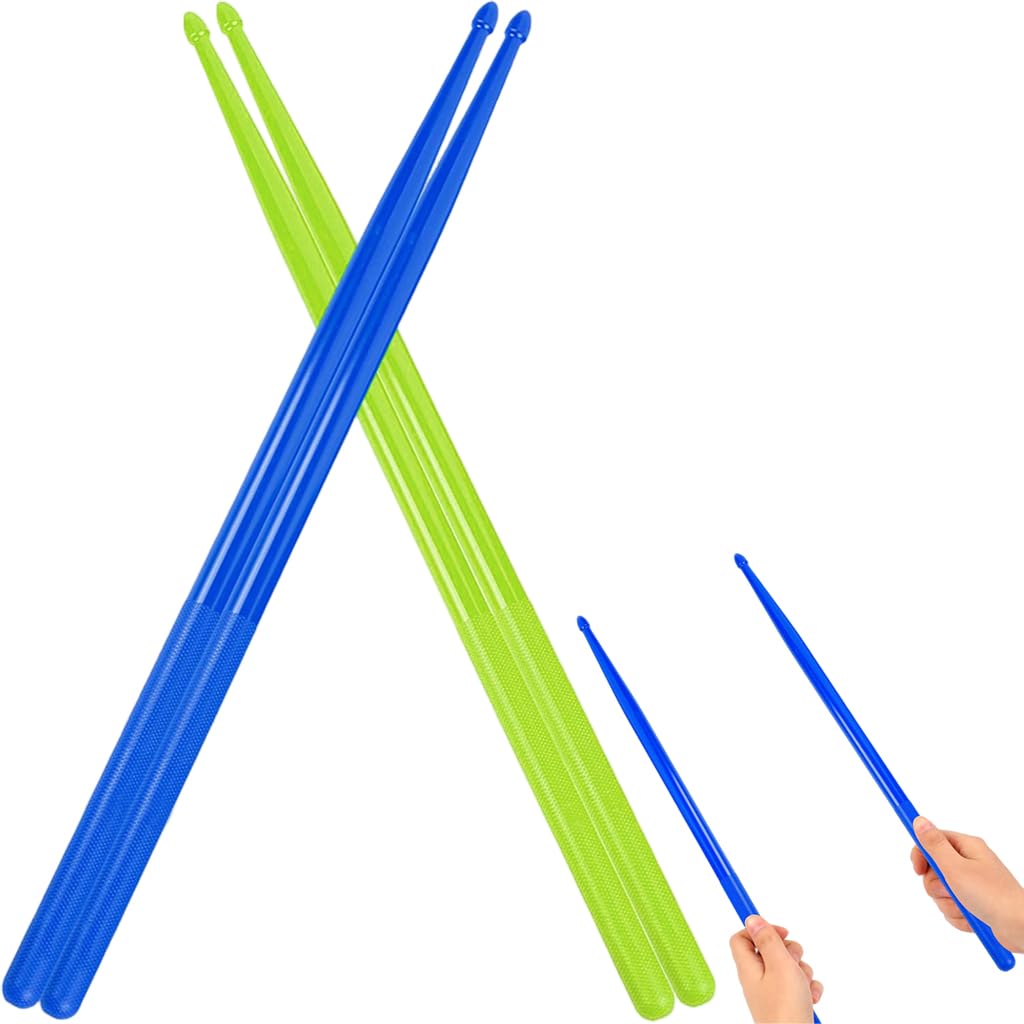 HASTHIP® 2 Pairs 5A Glow in the Dark Drum Sticks, 16.1" Drumsticks with Anti-Slip Grip, Nylon Percussion Drum Set Accessories for Adults & Youth, Oval Wood Tip, Perfect for Pros and Beginners