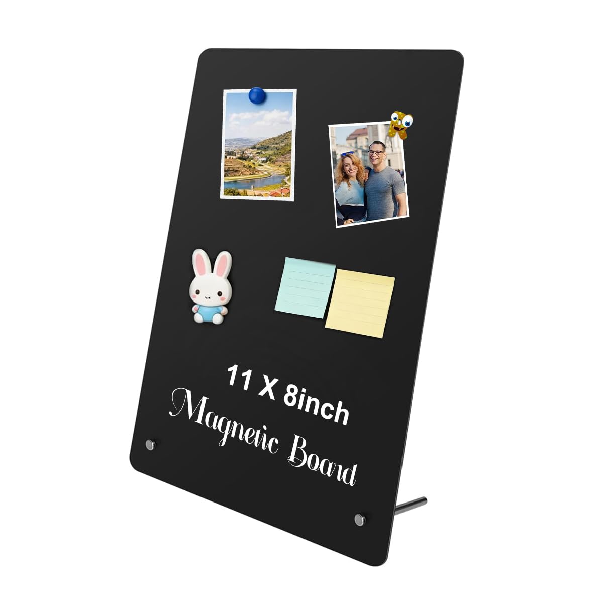 HASTHIP® 11x7 Inch Magnetic Bulletin Board - Metal Display Board with 6 Strong Magnets, Memo & Photo Organizer for Home, Kitchen, Office, School - Black Desktop Holder