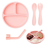 HASTHIP® Plato de Silicona con Succión para Bebés y Niños,Divisiones para Alimentación Equilibrada,Libre de BPA Silicón Grado Alimenticio Fácil Limpieza y Antideslizante - Rosa